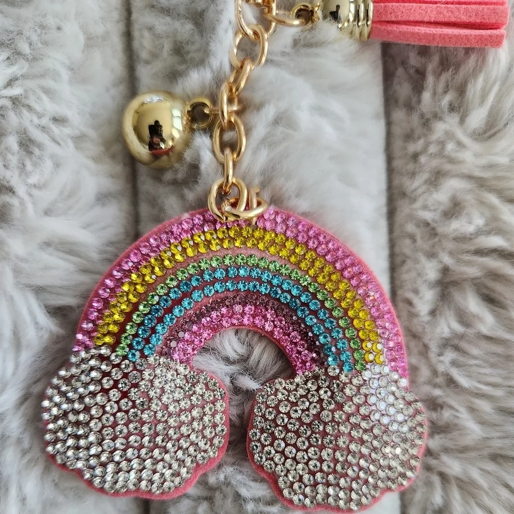 Rainbow Keychain with Rhinestones Bag Charm